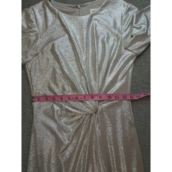 Eliza J Formal Dress Full Length Gown Twist Metallic Silver Sparkly Size 8 - Picture 10 of 13